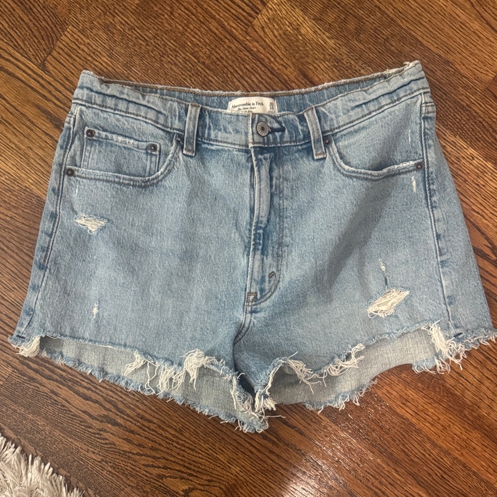 Abercrombie & Fitch Light Wash Distressed Denim Shorts